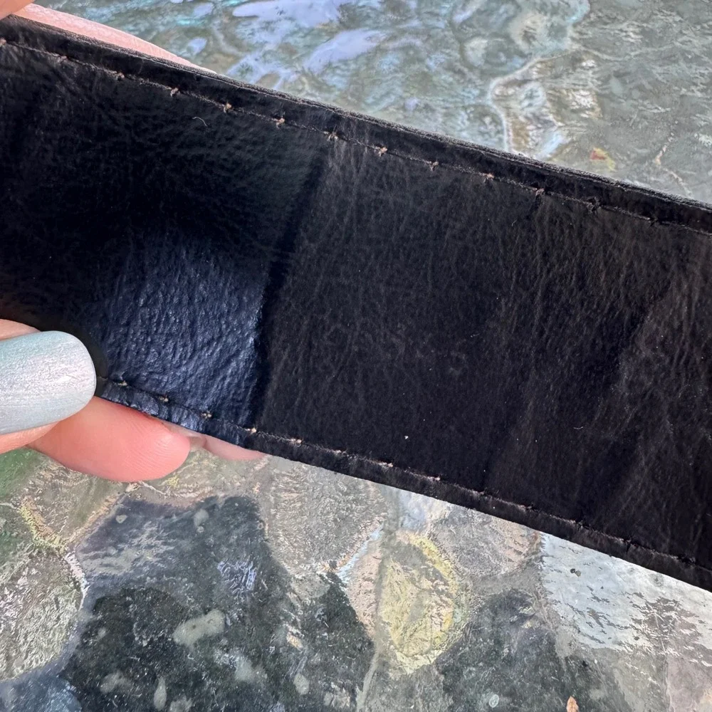 Genuine Black Leather Wide Belt Oversized Silver Medallion Buckle Western Boho